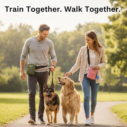 "His & Hers Dog Walking Bundle – 2-Pack Treat Pouches (Army Green + Light Pink) – Magnetic Training Bag Set for Couples & New Owners – Includes Belt Clips & Waist Straps