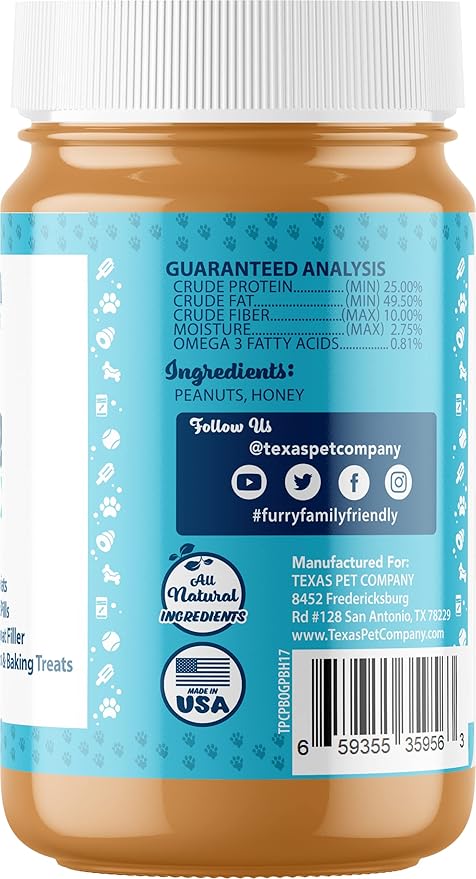 Texas Pet Company Butter Lickers Dog Peanut Butter, USA Made 100% Natural Peanut Butter for Dogs, Dog Treat Filler, Lick Mat Pad Slow Feed Bowl Filler 17oz Jar
