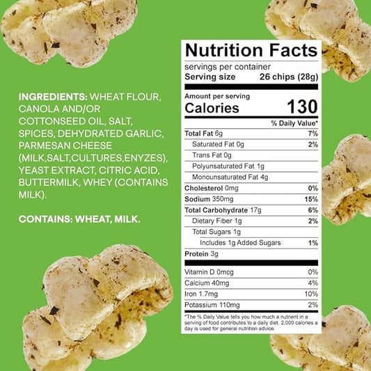 "Tantos Puffed Pasta Chips Pesto Plant Based Low Calorie Snack 1 oz, Pack of 8"