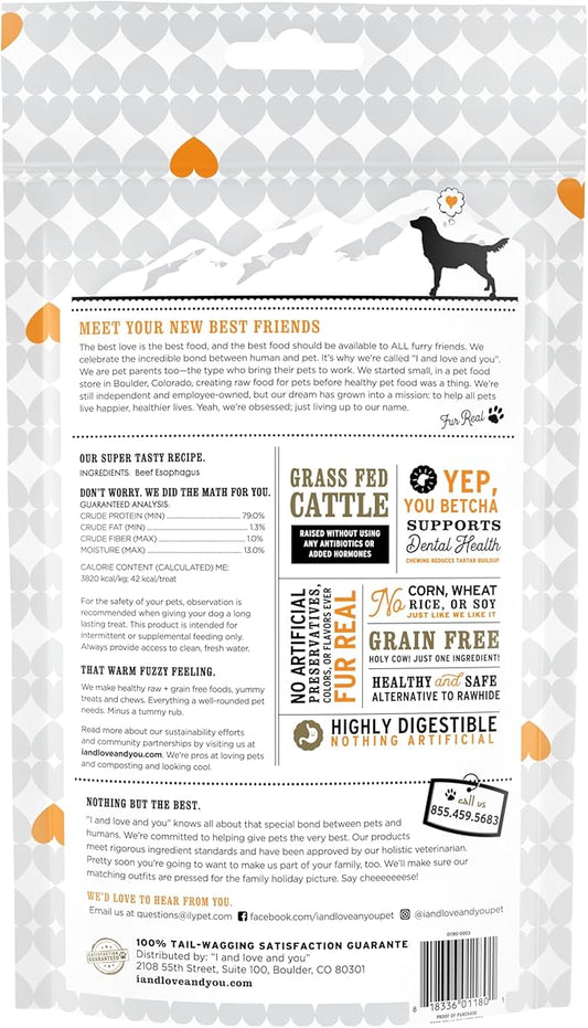 "I and love and you" Good Golly Beef Gullet Sticks - Grain Free Dog Chews, 100% Beef Treats for Dental Health, Free Range & Grass Fed Beef, 5 Pack of 6-Inch Sticks